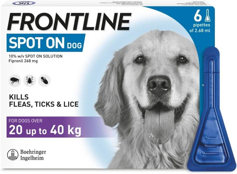 Spot On Flea & Tick Treatment for Large Dog (20-40kg) 6 Pipettes
